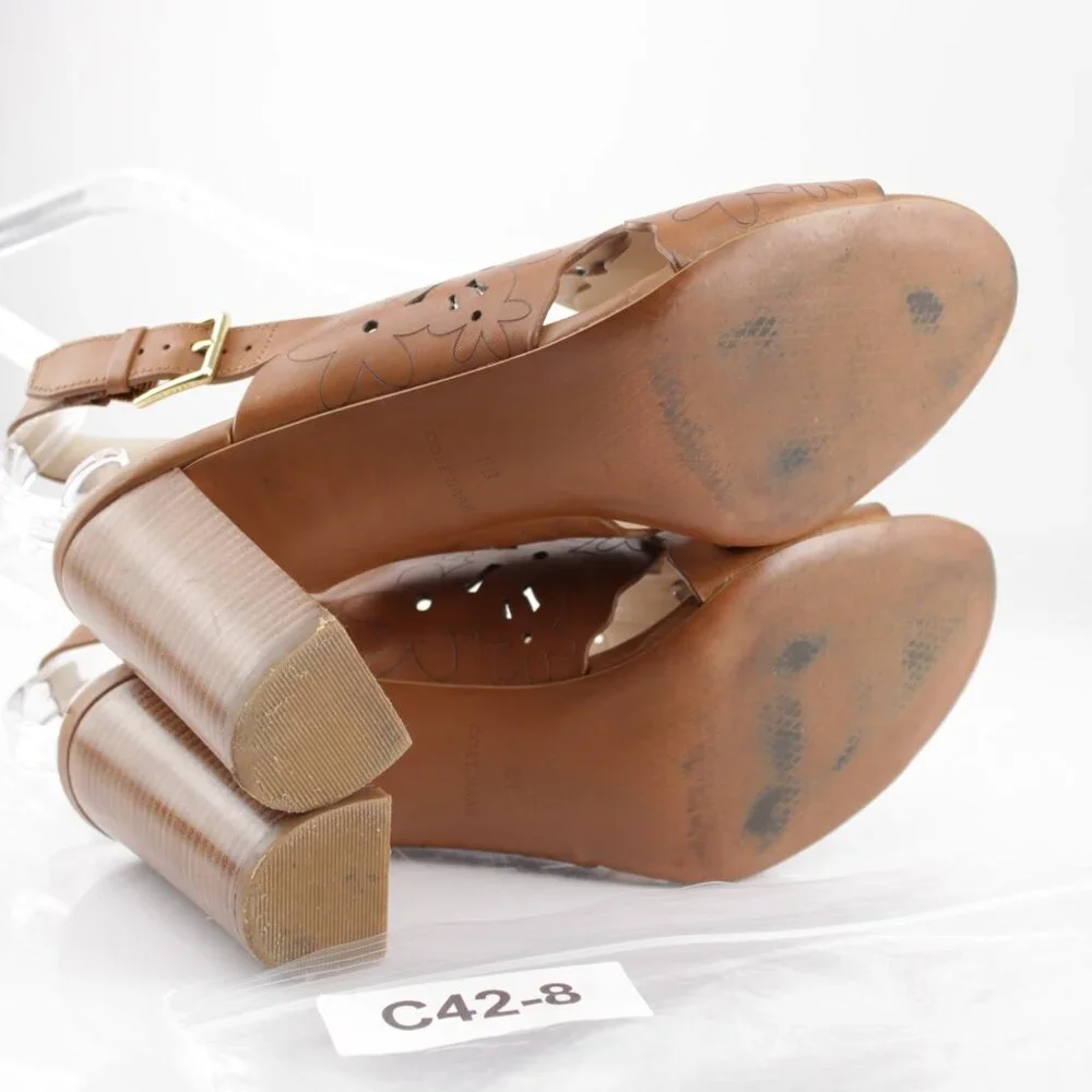 Cole Haan Womens Indra Sandal Size 8 Cognac Tan‎ Leather Block Heel Dress Shoe